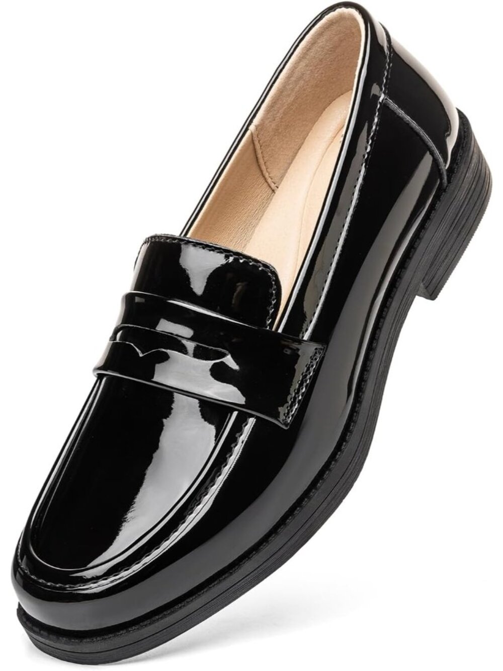 Women’s Black Patent Comfortable Penny Loafers Slip On Casual Walking Flat Shoes